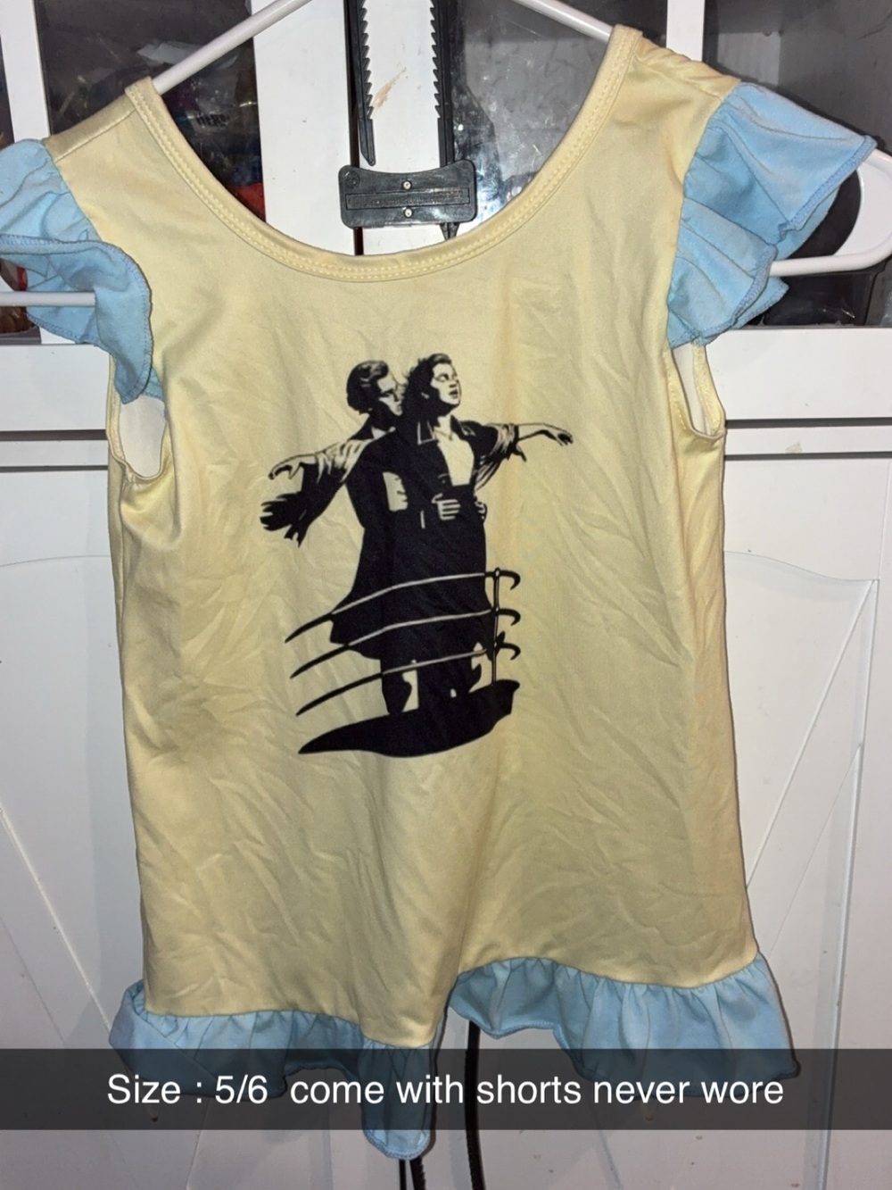 Girls' Yellow and Light Blue Ruffle Sleeve Top